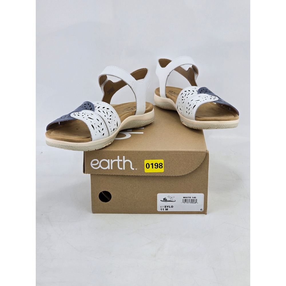 Earth Origins Sylo Sandals Women 11 M White Blue Leather Laser Cut - New